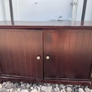 Dark Wood Double Door Storage Cabinet With Shelves