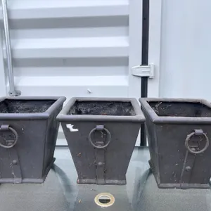 3 Square Black Metal Planters with Ring Detail