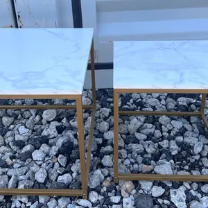 2 Marble-Look Square Nesting Tables With Gold Tone Frames