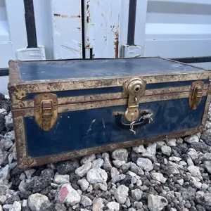 Blue Metal Trunk With Brass Accents, Great Canadian Van Lines