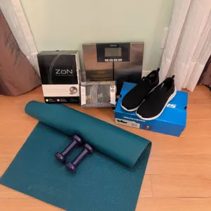 Home Fitness Bundle: Yoga Mat, New Skechers Shoes, Scale, Weights