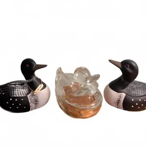 3 Loon and Duck Figurines: 2 Banks and 1 Glass Dish