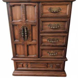 Wooden Chest of Drawers with Side Cabinet and Brass Hardware