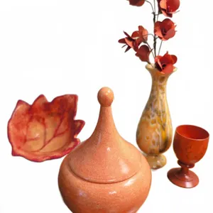 3 Ceramic Pieces: Leaf Bowl, Vase, and Lidded Jar