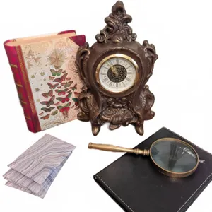 Robin Ornate Table Clock, Magnifier, Notebook, Sachets, and Butterfly Book-Box