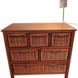 Wood and Wicker Basket 6-Drawer Storage Chest