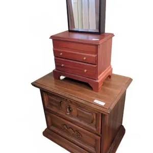 Jewellery Box With Mirror And Two-Drawer Wood Nightstand