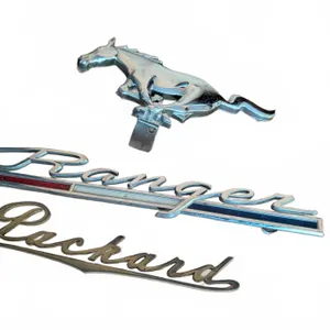 3 Vintage Car Emblems: Mustang, Ranger, Packard