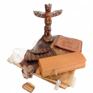 Lot: Handbags, Carved Trinkets, Leather Wallets, Scarves, Beads