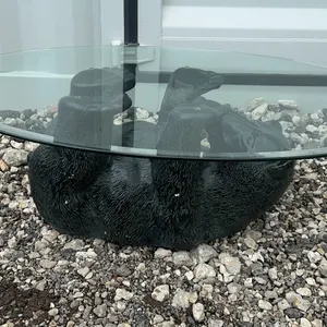 Resin American Black Bear Cub Coffee Table With Glass Top 45” x 32”