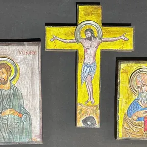 3 Hand-Painted Religious Wood Plaques