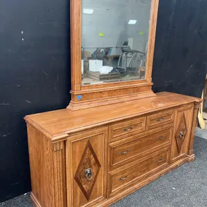 Wooden Dresser With Mirror, 2 Side Cabinets, 6 Drawers