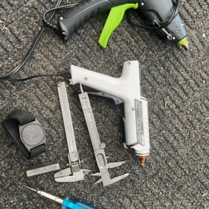 Lot: Glue Guns, Vernier Calipers, Screwdriver, Wrist Strap