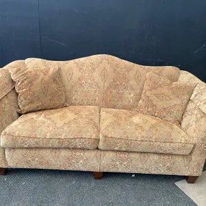 Upholstered Fabric Sofa With Rolled Arms and Two Cushions