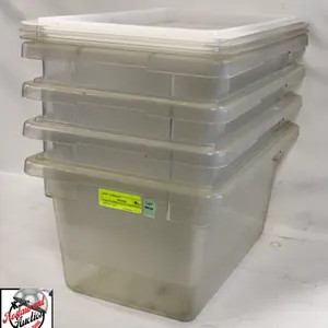 FOUR CAMBRO POLYCARB STORAGE BINS W/ 4 LIDS