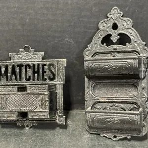 2 Painted Black Metal Match Holders