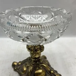 Antique Brass Base & Clear glass ashtray candy bow
