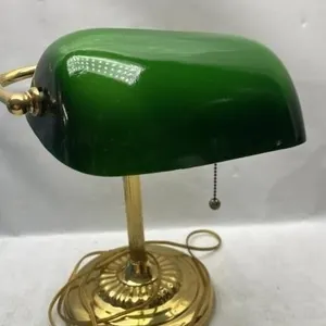 Vintage Brass & Green glass banker lamp