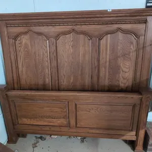Oak queen bed, wood rails, mattress, & springs