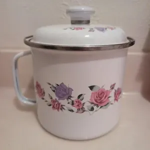 Enamel pot with handle and lid