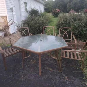Metal and glass outdoor table w 5 chairs