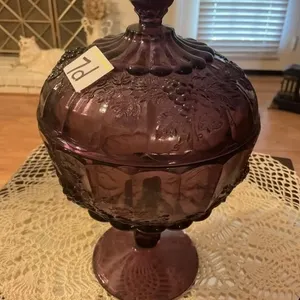 LG Wright amethyst purple glass compote with lid