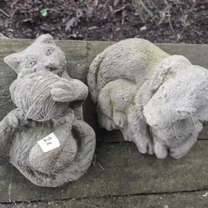 Concrete dog & cat small statues some damage