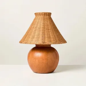 Hearth  Hand Wood Base Rattan Accent Table Lamp