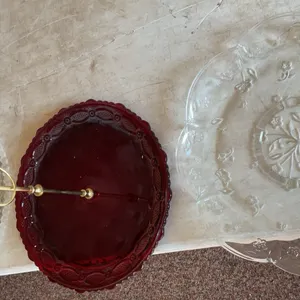 Red Glass, Serving Dish & Two Clear Dishes
