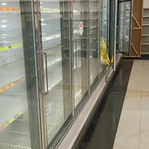 Kysor Warren IV5H frozen food glass doors. Features electric defrost, LED interior lighting, and adjustable wire shelving. Configured in 5-door and 4-