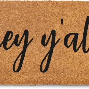 Hey Y'all Welcome Mat Outdoor 30x17 Inch Funny Coir Doormat with Anti-Slip Backing Hey Yall Door Mat Fun Mat Natural Outdoor Door Mat Southern Yall Do