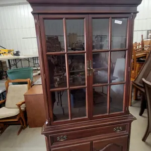 Gibbard Corner Dark Wood China Cabinet with Glass Doors and Lower Cabinets 77”×40”×22” lights up