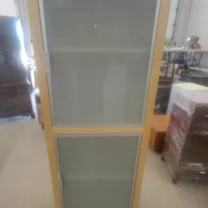 Tall Wood and Frosted Glass Display Cabinet with 2 Doors and 2 Interior Shelves 75”×25”×14”