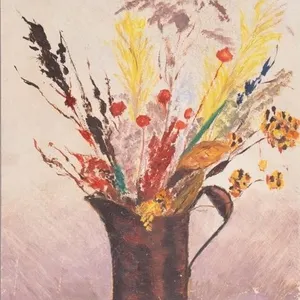ISABEL '74 'FLOWER VASE' OIL ON HARDBOARD