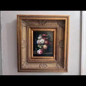 Floral Oil Painting in Ornate Gilt Frame