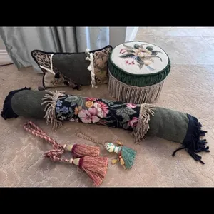 Floral Footstool, Pillows, Tassels