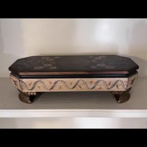Large Painted Trinket Box with Carved Feet