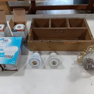 Assorted light bulbs,wood organizing box and