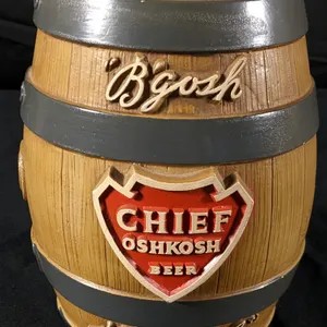 PLASTER BEER KEG BARREL BANK B'GOSH CHIEF OSHKOSH BEER IT'S GOOD WISCONSIN