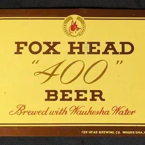 TOC TIN SIGN FOX HEAD "400" BEER WAUKESHA WISCONSIN