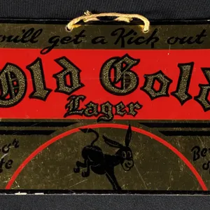 CARDSTOCK SIGN YOU'LL GET A KICK OUT OF OLD GOLD LAGER BEER REEDSBURG WISCONSIN