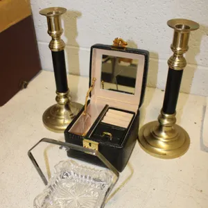 Candlesticks, Jewelry Box & Crystal Basket