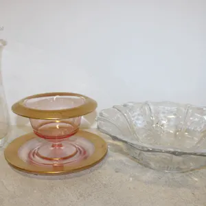 Pink Depression Glass Mayonnaise Compote with Underplate &  Glassware