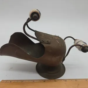 Vintage miniature copper and ceramic handled coal scuttle