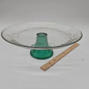 Vintage holiday, cheer green footed, divided cake plate