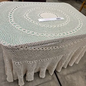 Oval Handmade Crochet Table Cover (Measures : 9' x 7')