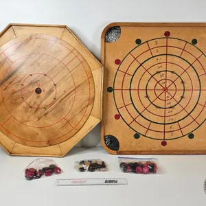Crokinole Board & Carrom Multi-Game Board (Largest Measures 28-1/2"Hx 28-1/2"W)