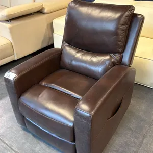 BROWN LEATHER MOTORIZED POWER LIFT RECLINER ARMCHAIR WITH TILT FORWARD AND MASSAGE FUNCTIONS