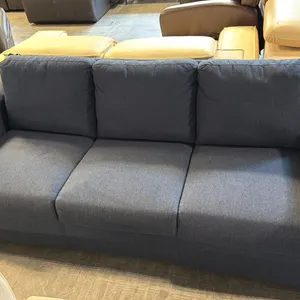CONTEMPORARY LOW-PROFILE 3 SEATER SOFA IN DARK SLATE BLUE FABRIC APPROX DIMENSIONS W:81" D:37" H:30"