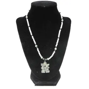 INUKSHUK HEMATITE AFRICA & WHITE JADE NECKLACE